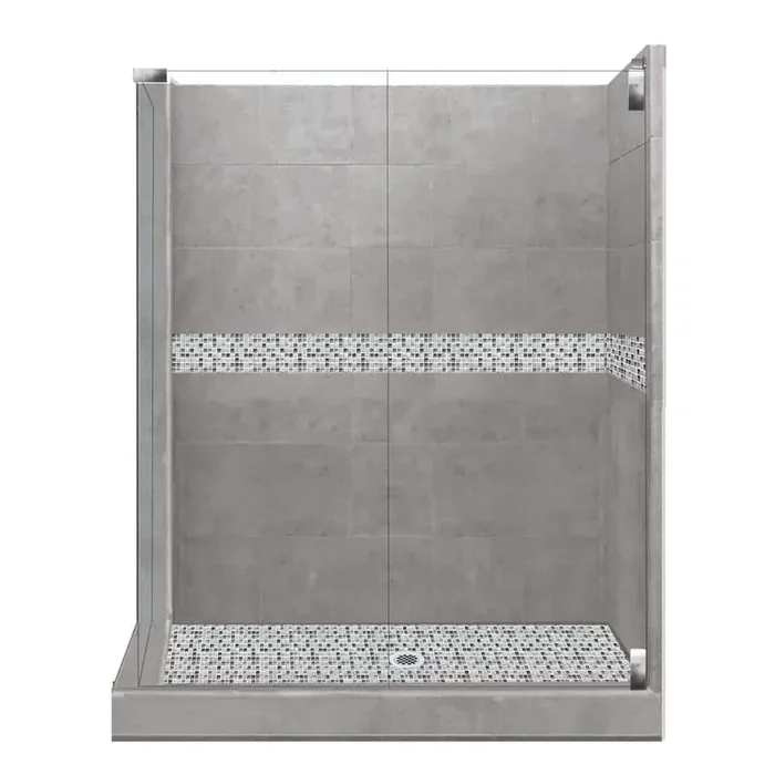 Del Mar Grand Hinged 36 in. x 42 in. x 80 in. Right-Hand Corner Shower Kit in Wet Cement and Chrome Hardware