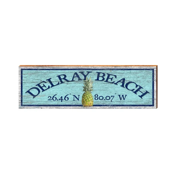 Delray Beach Pineapple Latitude Longitude Sign | Wall Art Print on Real Wood