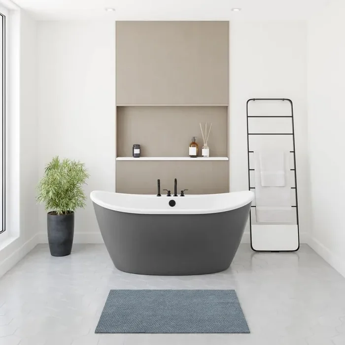 Delsia AcrylX 60 in. x 32 in. Freestanding Soaking Bathtub with Center Drain in White with Thunder Grey Skirt