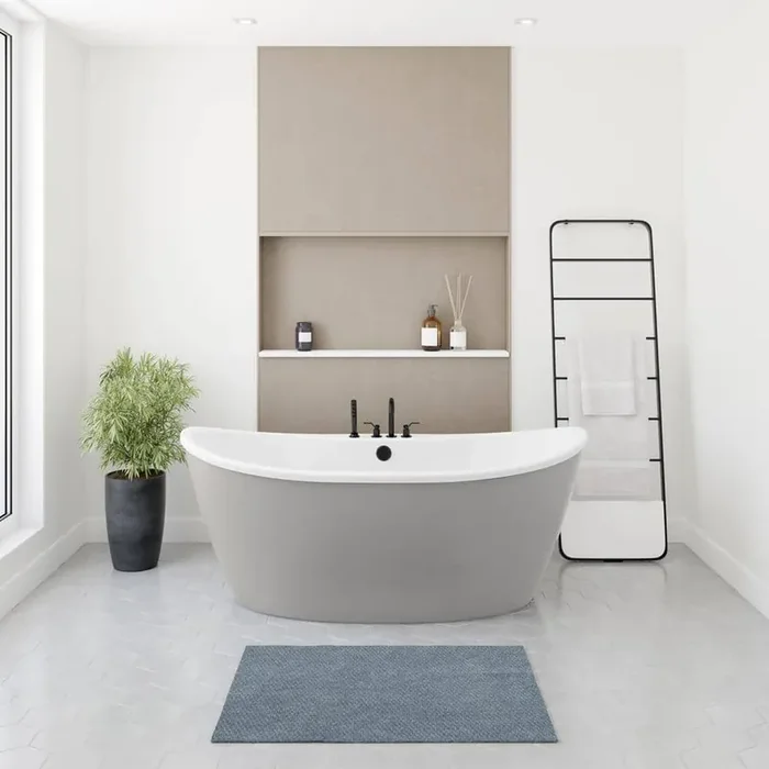 Delsia AcrylX 66 in. x 36 in. Freestanding Soaking Bathtub with Center Drain in White with Sterling Silver Skirt