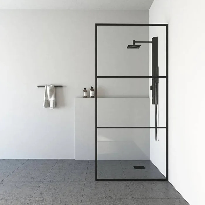Divide 34 in. W x 74 in. H Framed Fixed Shower Screen Door in Matte Black with 3/8 in. (10mm) Clear Glass