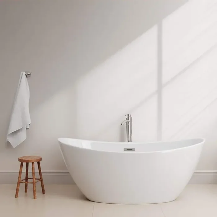 Dorrit 66 in. L x 32 in. W Soaking Bathtub with Center Drain in White/Brushed Nickel Trim