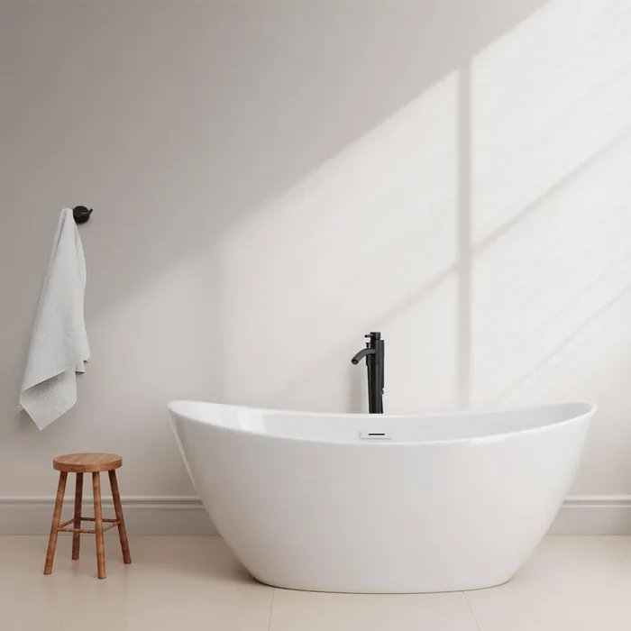 Dorrit 66 in. L x 32 in. W Soaking Bathtub with Center Drain in White/Shiny White Trim