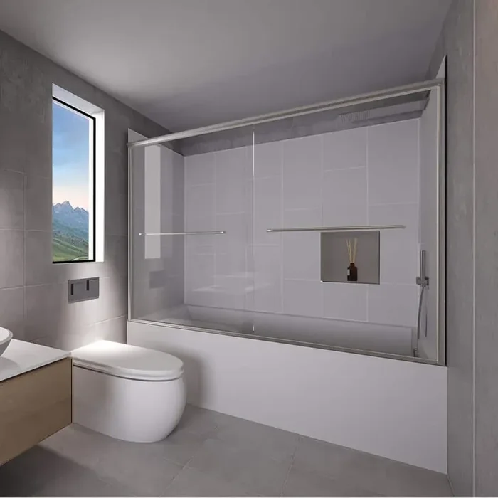 Dove Grey-Rainier 60 in. L x 30 in. W x 83 in. H Rectangular Tub/ Shower Combo Unit in Chrome Right Drain