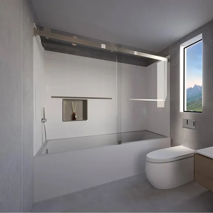 Dove Grey-Tetherow 60 in. L x 36 in. W x 83 in. H Rectangular Tub/Shower Combo Unit in Brushed Nickel Left Drain