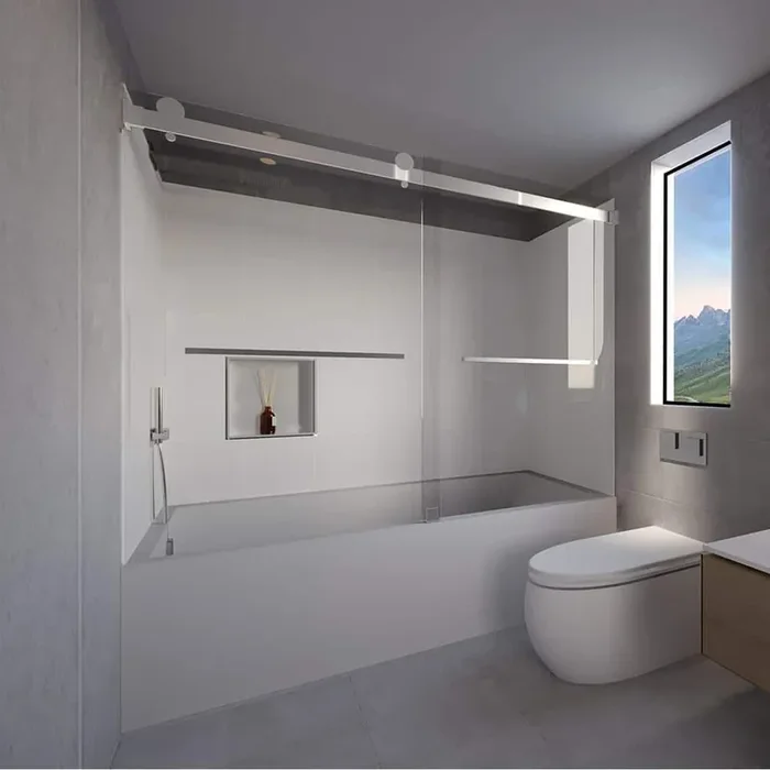 Dove Grey-Tetherow 60 in. L x 36 in. W x 83 in. H Rectangular Tub/ Shower Combo Unit in Chrome Left Drain