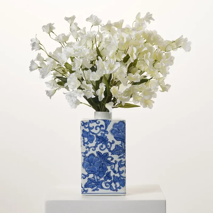 Draping White Silk Bellflower Faux Floral Stem Bush Bouquet – 24″