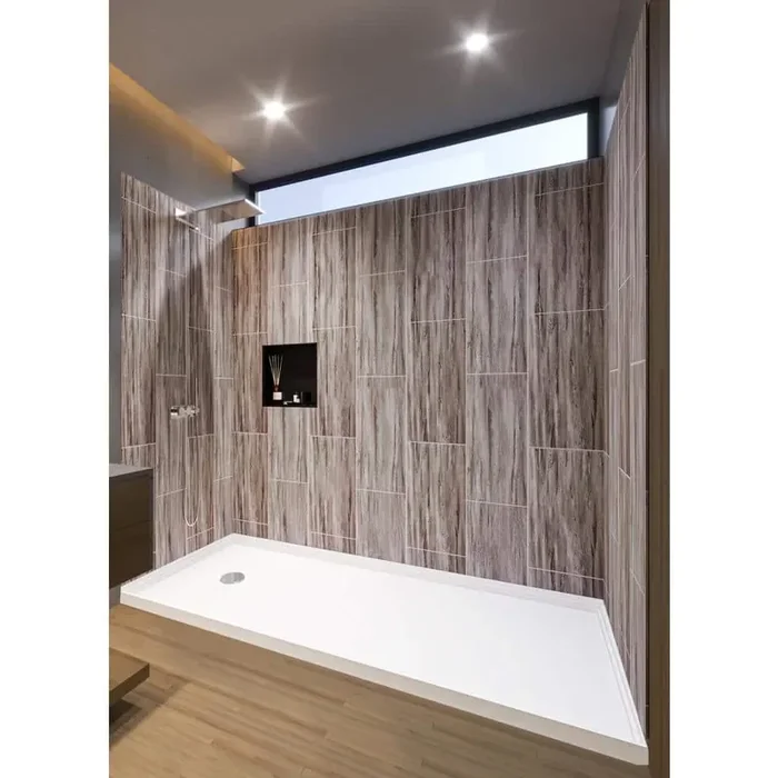 Driftwood 60-in x 32-in x 83-in 7 Pieces Alcove Shower Kit With Glue Up Shower Wall and Shower Pan Left Drain