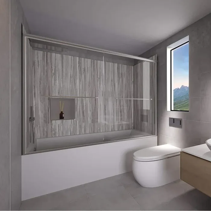 Driftwood-Rainier 60 in. L x 30 in. W. x 83 in. H Rectangular Tub/ Shower Combo Unit in Chrome Left Drain