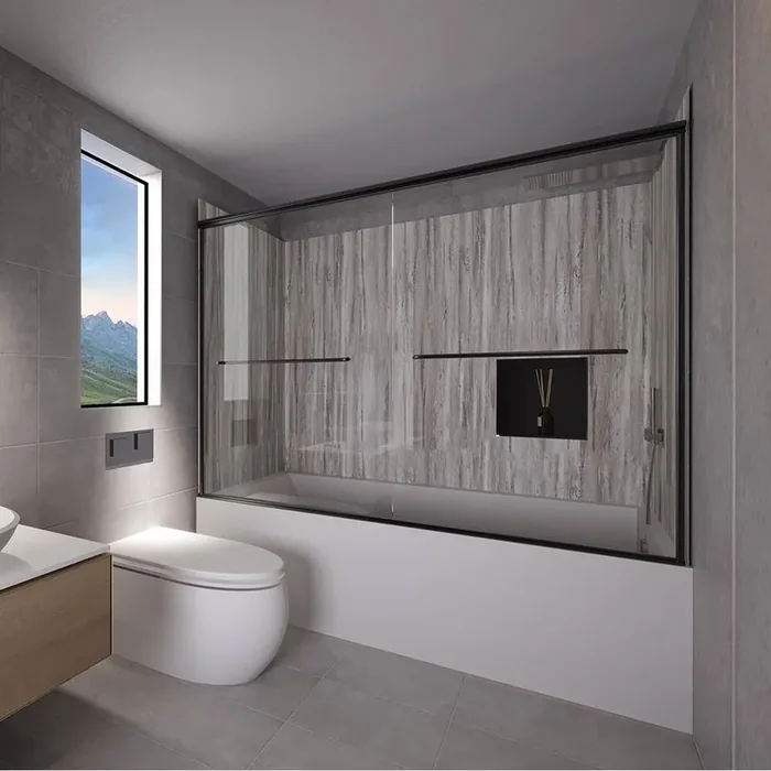 Driftwood-Rainier 60 in. L x 36 in. W x 83 in. H Rectangular Tub/ Shower Combo Unit in Matte Black Right Drain