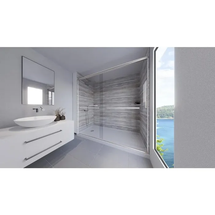 Driftwood-Rainier 60 in. x 32 in. x 99 in. Floor/Ceiling Base/Wall/Door Alcove Shower Stall/Kit Chrome Left
