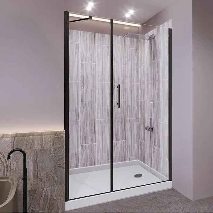 Driftwood-Salishan 48 in. L x 36 in. W x 83 in. H Base/Wall/Door Rectangular Alcove Shower Stall/Kit Matte Black Center