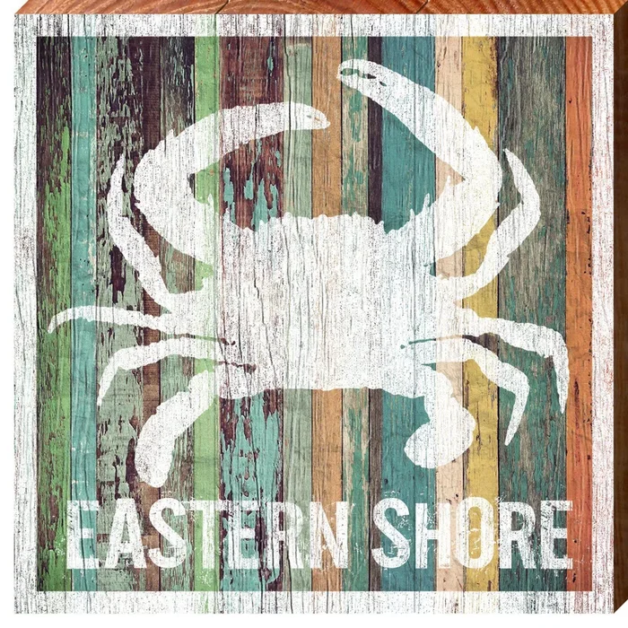 Eastern Shore Crab Colorful | Wall Art Print on Real Wood Sign