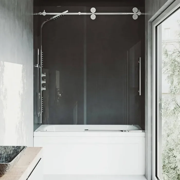 Elan 56 to 60 in. W x 66 in. H Sliding Frameless Tub Door in Chrome with 3/8 in. (10mm) Clear Glass
