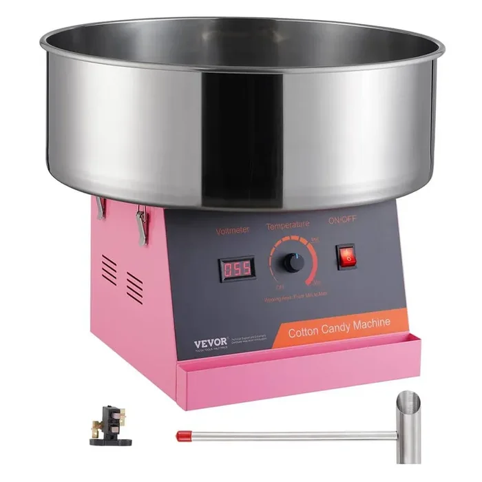 Electric Cotton Candy Machine 1000W Candy Floss Maker with Stainless Steel Bowl Commercial Cotton Candy Machine, Pink