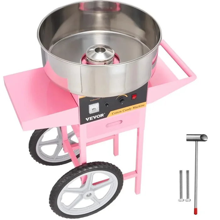 Electric Cotton Candy Machine with Cart 1000 W Commercial Floss Maker with Stainless Steel Bowl