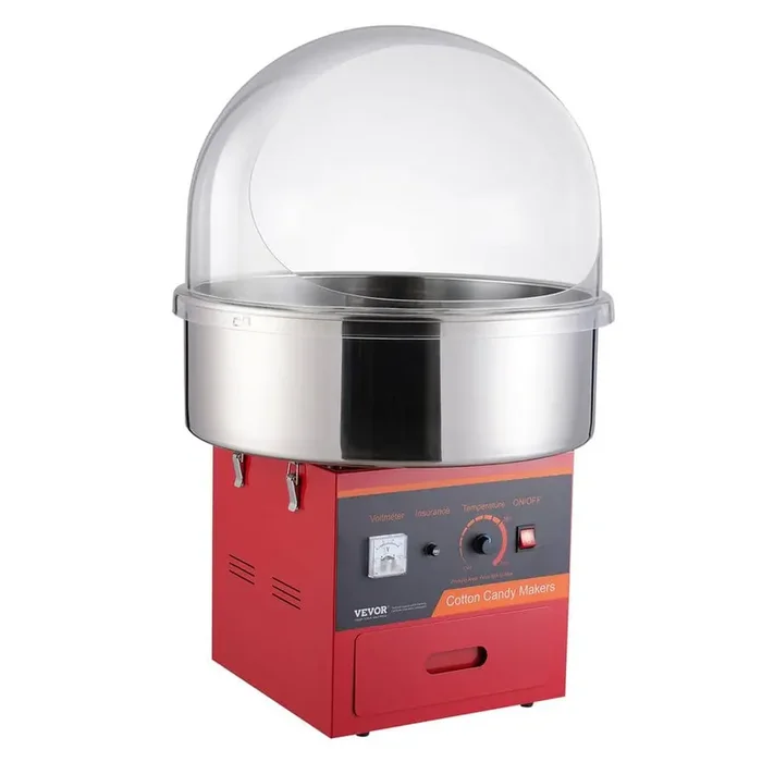 Electric Cotton Candy Machine with Cover 1000 W Commercial Floss Maker with Stainless Steel Bowl, Red