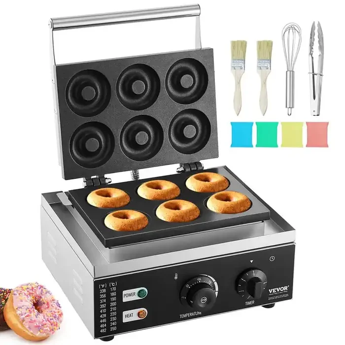 Electric Donut Maker 1550-Watt Doughnut Machine with Non-stick Surface 6 Holes Double-Sided Heating Waffle Machine Makes
