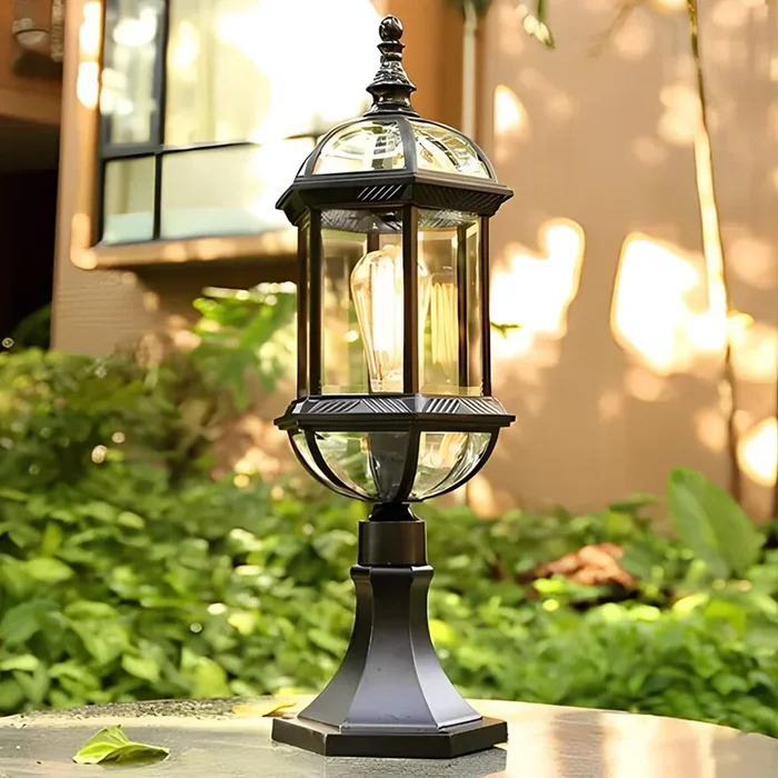 Elegant Black Retro Outdoor Post Lights Waterproof Metal and Glass Fence Lighting