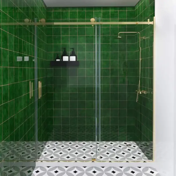 Eletta 60 in. W x 76 in. H Sliding Semi-Frameless Shower Door in Gold Finish with Clear Glass