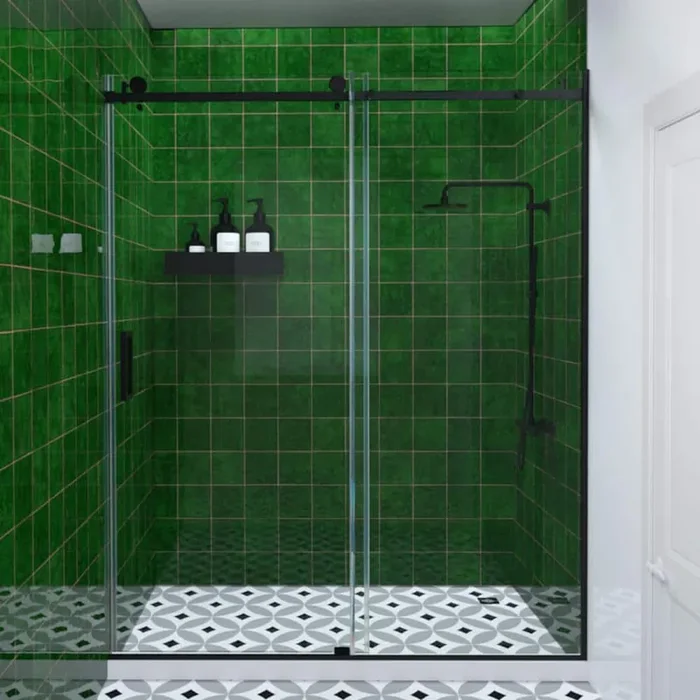 Eletta 60 in. W x 76 in. H Sliding Semi-Frameless Shower Door in Matte Black Finish with Clear Glass