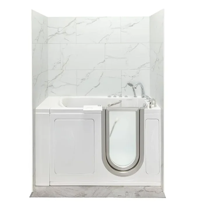 Elite 52 in. x 29.75 in. Right Drain Walk-In Combination Bathtub in White, Heated Seat, Carrara Wall Surround