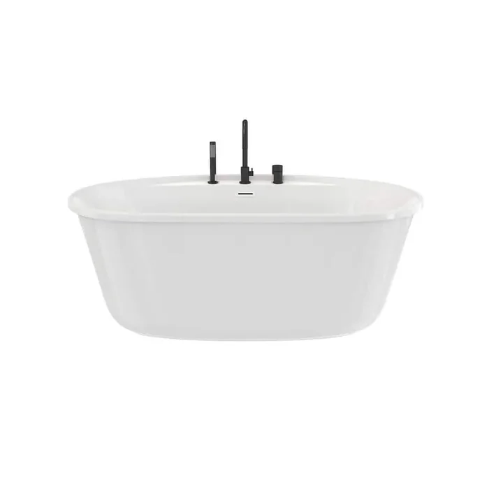 Emica 58 in. x 32 in. Soaking Flat Bottom Bathtub in White with Deck mount Faucet in Matte Black