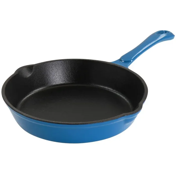 Enameled Round 8 in. Pre Seasoned Cast Iron Frying Pan in Turquoise