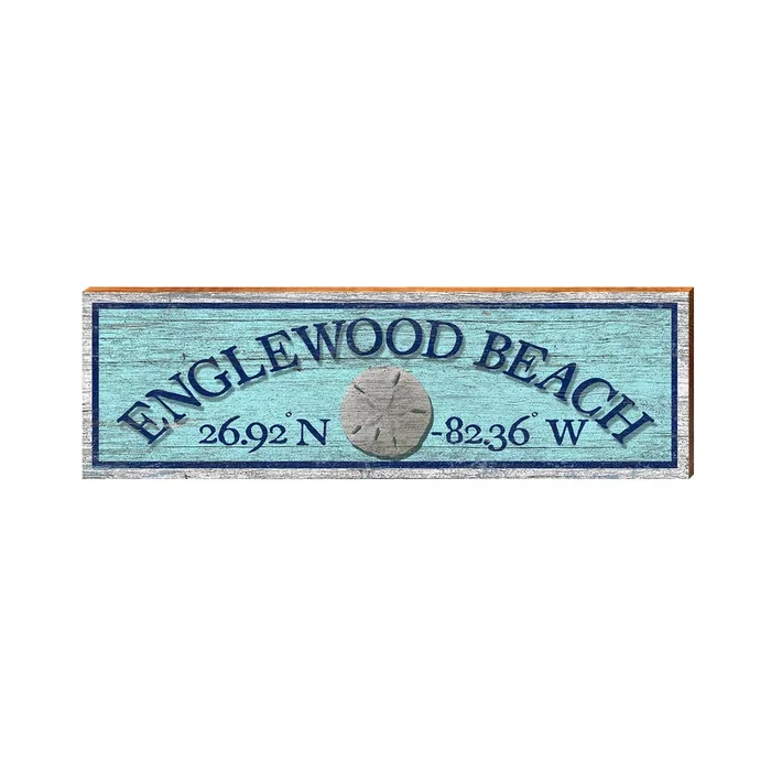 Englewood Beach Sand Dollar Blue Latitude Longitude | Real Wood Art Print