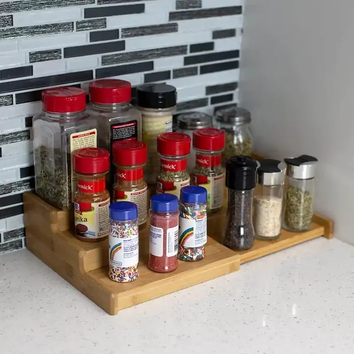 Expandable Natural 3-Tier Step Seasoning and Spice Organizer