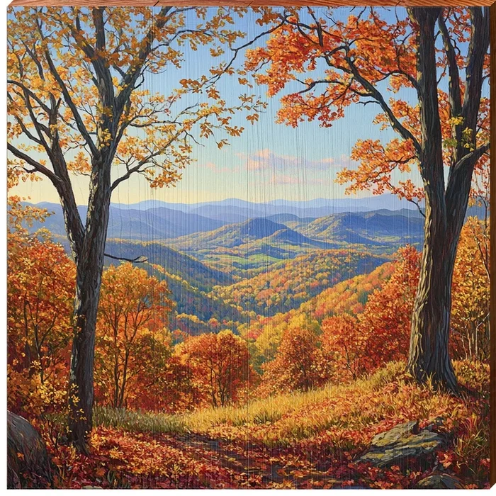 Fall Blue Ridge Mountains | Wall Art Print on Real Wood
