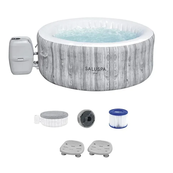 Fiji 4-Person Hot Tub with Set of 2 Underwater Non Slip Spa Seats, Gray
