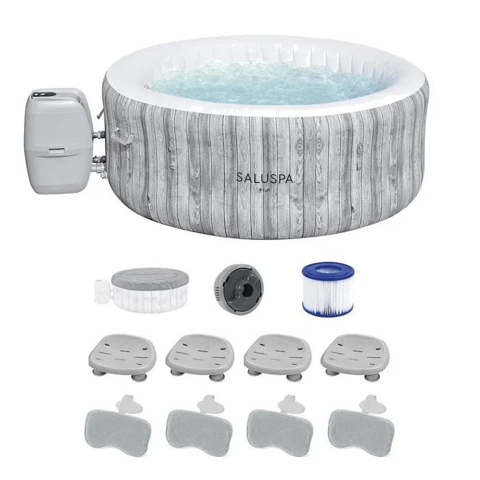 Fiji 4-Person Hot Tub with Set of 4 Spa Seat and 4 Pack Headrest Pillows, Gray