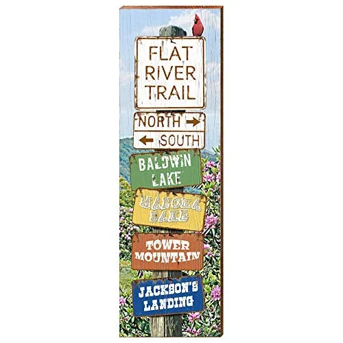 Flat River Trail Directional Home Decor Art Print on Real Wood
