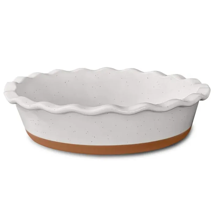 Fluted Pie Dish-9 in. Ceramic Baking Plate for Pies, Quiche, Tarts-Farmhouse Style-Vanilla White