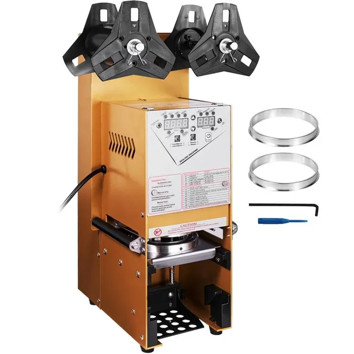 Fully Automatic Cup Sealing Machine,500-650 Cups/H, Sealer for 180 mm Tall & 90/95 mm Cups,Electric Boba Tea Sealer,Gold