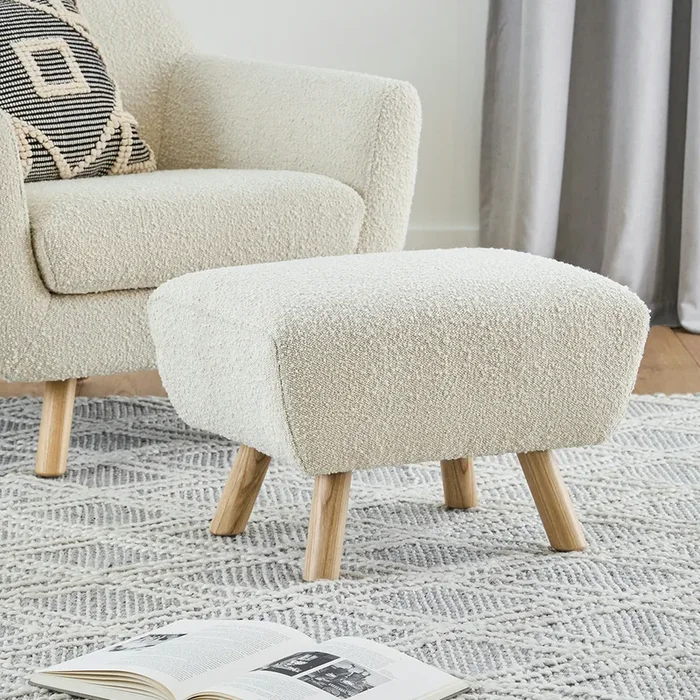 Gabriola 23″ Ottoman – Ivory Bouclé