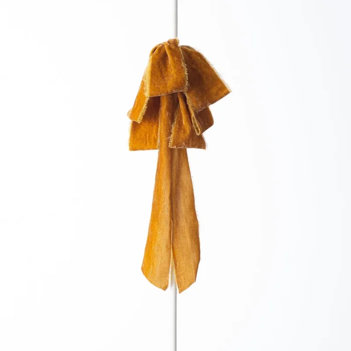 Golden Mustard Raw Edge Silk Velvet Velvet Lux Drape Loop Bow