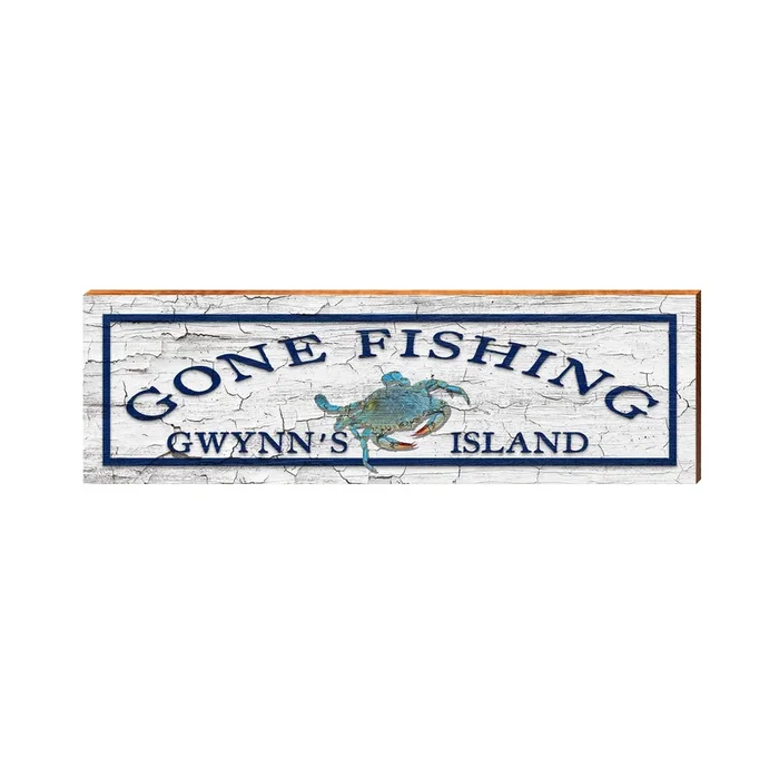 Gone Fishing Gwynn’s Island Blue Crab Sign | Real Wood Wall Art
