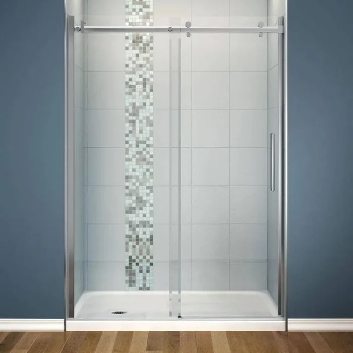 Halo 30 in. x 60 in. x 81-3/4 in. Frameless Sliding Shower Kit with Left Drain Base in White