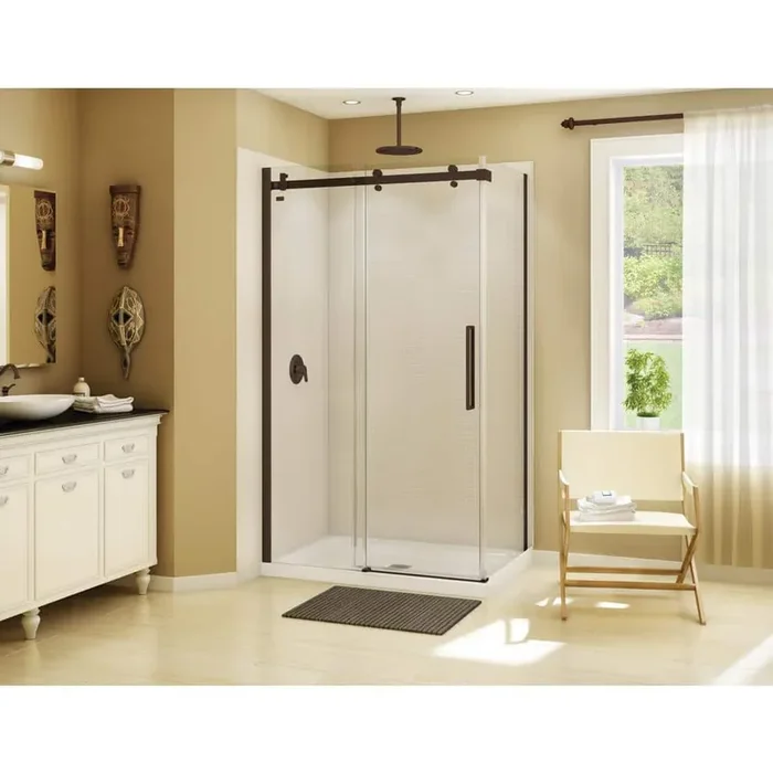 Halo 48 in. x 31-7/8 in. Frameless Corner Sliding Shower Enclosure in Dark Bronze