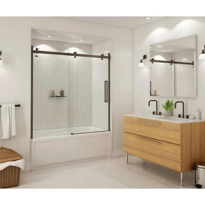 Halo 59 in. x 59 in. Frameless Sliding Tub Door in Dark Bronze