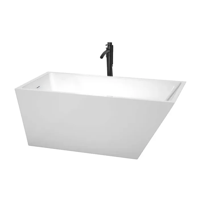Hannah 59 in. Acrylic Flatbottom Bathtub in White with Shiny White Trim and Matte Black Faucet
