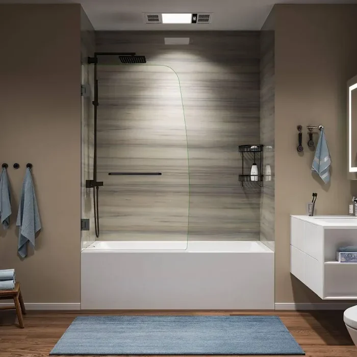 Hoven 34 in. W x 58 in. H Pivot Frameless Tub Door in Matte Black with 5/16 in. Clear Glass