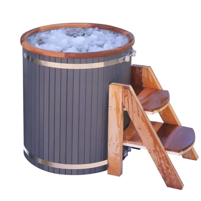 Ice Bath Cold Plunge Tub 1-Person 0-jet Outdoor Wooden 118 Gallon Water Capacity Cold Tub Hot Tub Style 33.5″ x 31.5″
