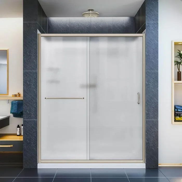 Infinity-Z 60 in. L x 36 in. W x 77 in. H Frosted Alcove Shower Door Kit with Shower Wall and Left Pan in Brushed Nickel