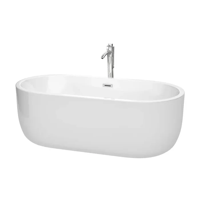 Juliette 5.6 ft. Acrylic Flatbottom Non-Whirlpool Bathtub in White with Polished Chrome Trim and Faucet