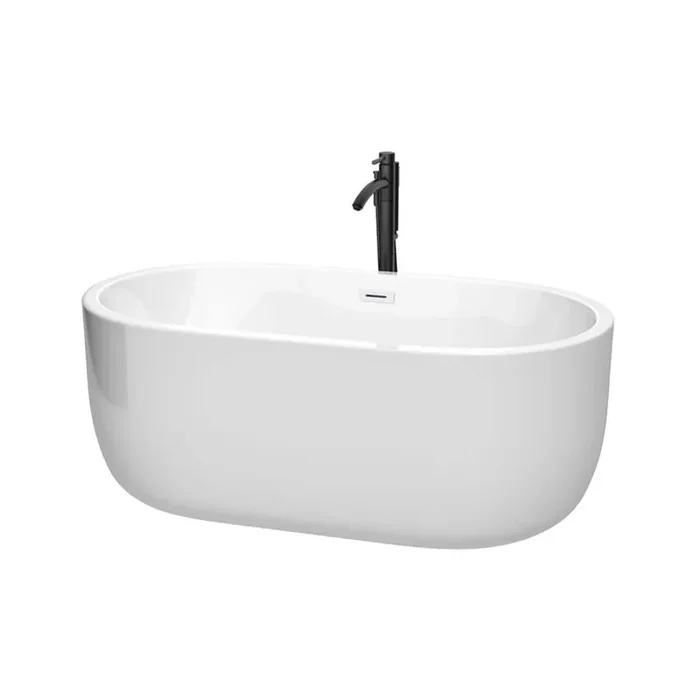 Juliette 60 in. Acrylic Flatbottom Bathtub in White with Shiny White Trim and Matte Black Faucet