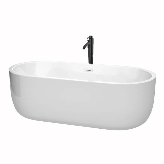Juliette 71 in. Acrylic Flatbottom Bathtub in White with Shiny White Trim and Matte Black Faucet