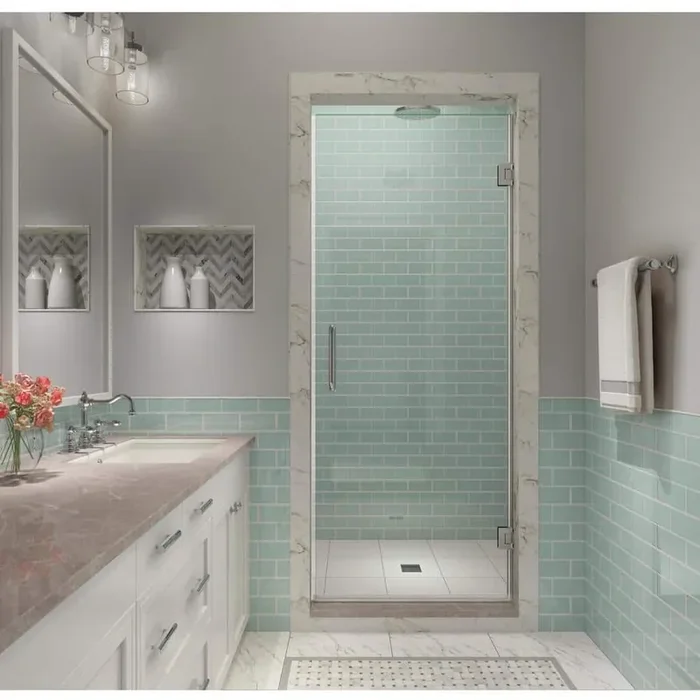 Kinkade XL 31.75 in. – 32.25 in. x 80 in. Frameless Hinged Shower Door with StarCast Clear Glass in Polished Chrome